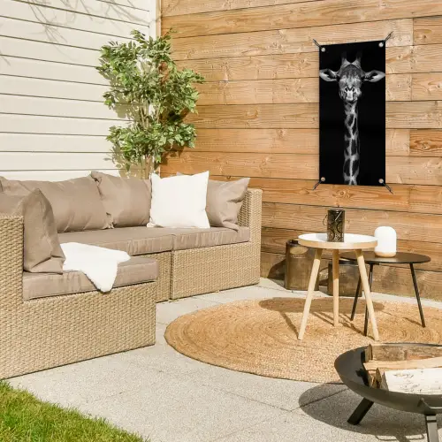 Zwart-wit portret van een giraffe tuinposter los doek klein -sfeer4