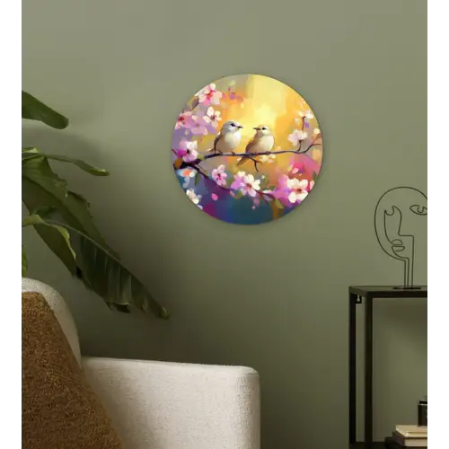 Vogels - Bloemen - Roze Wandcirkel plexiglas klein -sfeer3