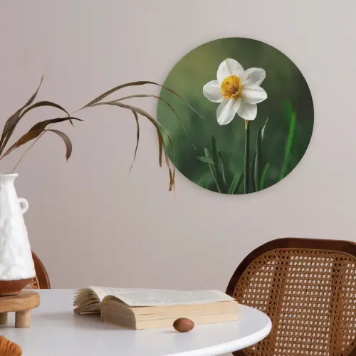 Narcis - Bloem - Wit - Grassprieten Akoestische PET Vilt - Rond klein -sfeer3