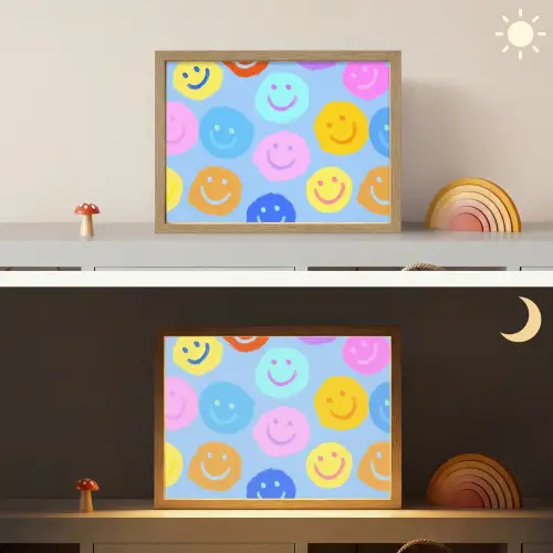 Smileys - Kleurrijk - Grappig Light Box met batterij (Wandlamp kind) middel -sfeer3_kind