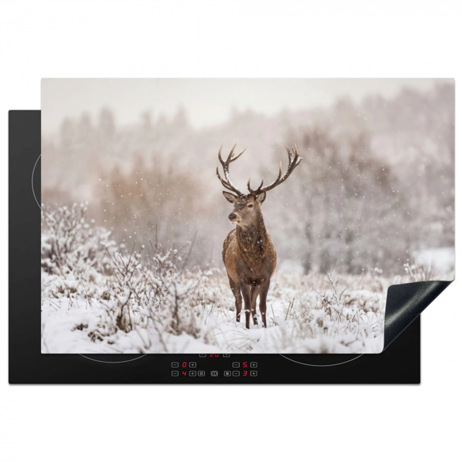 Edelhert - Bos - Sneeuw - Winter - Majestueus Inductie beschermer vinyl 3mm klein -3d