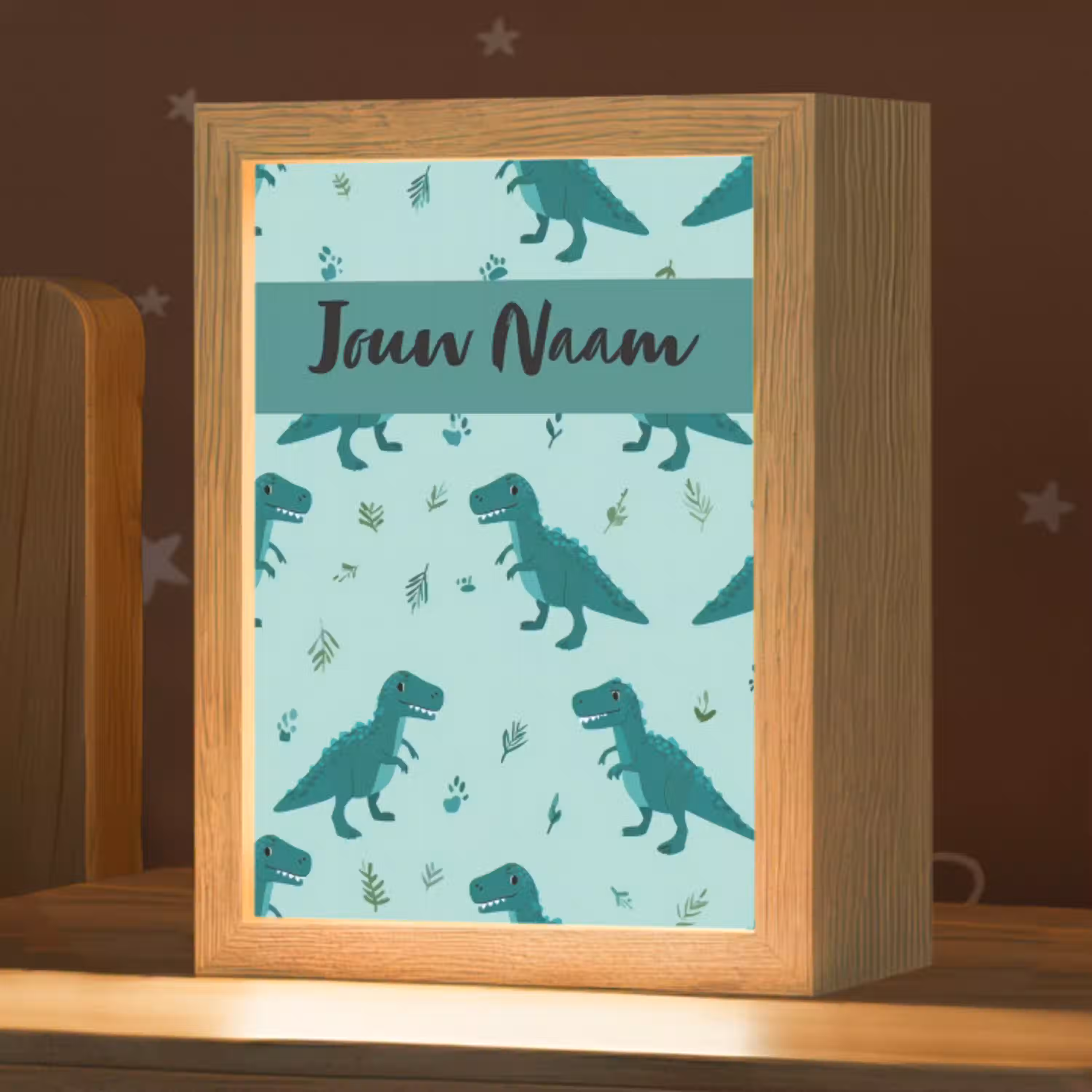 Dinosaurus - Blauw - Bladeren - Voetafdrukken Light Box met kabel (Kinderlampje) klein -zzz_3d_website