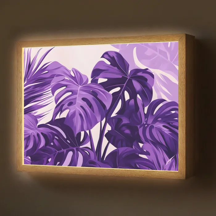Bladeren - Paars - Tropisch - Abstract Light Box met batterij (Wandlamp) middel -z3d_website