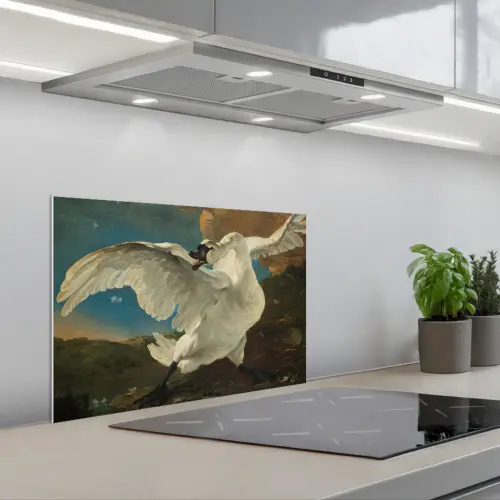 De bedreigde zwaan - Schilderij van Jan Asselijn keuken achterwand spatscherm klein -3d_schuin