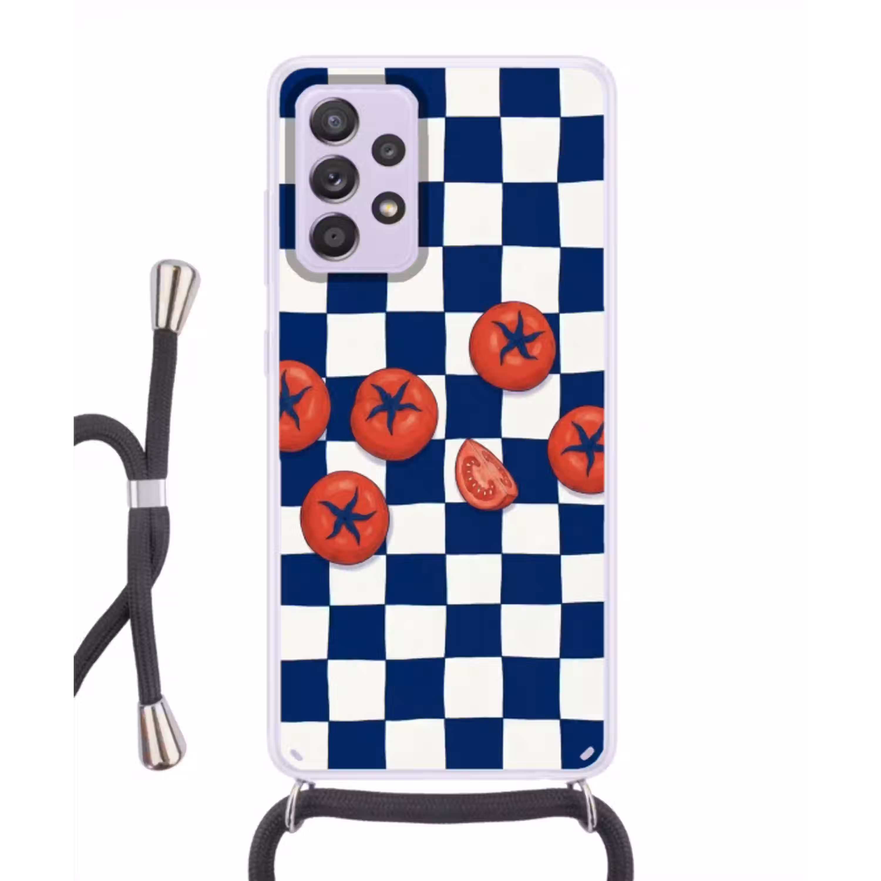 Eten - Tomaten - Keuken - Illustratie - Rood-Blauw Hoesje Samsung Galaxy A52 5G met koord klein -3d