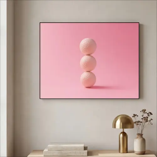 Golfballen - Roze - Drie Textielframe zwart klein -sfeer2
