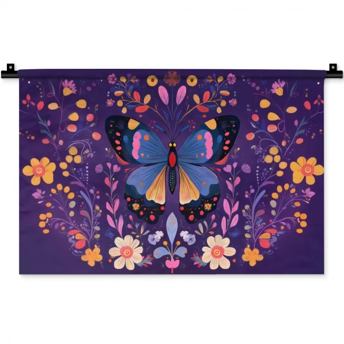 Sierlijk - Bloemen - Vlinder - Paars Wandkleed katoen klein -zz3d