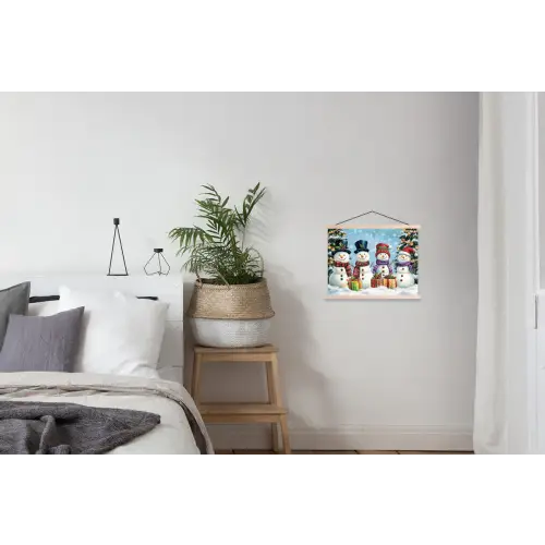 Vrolijk -  Sneeuw - Kleurrijk textielposter latten blank klein -woonkamer