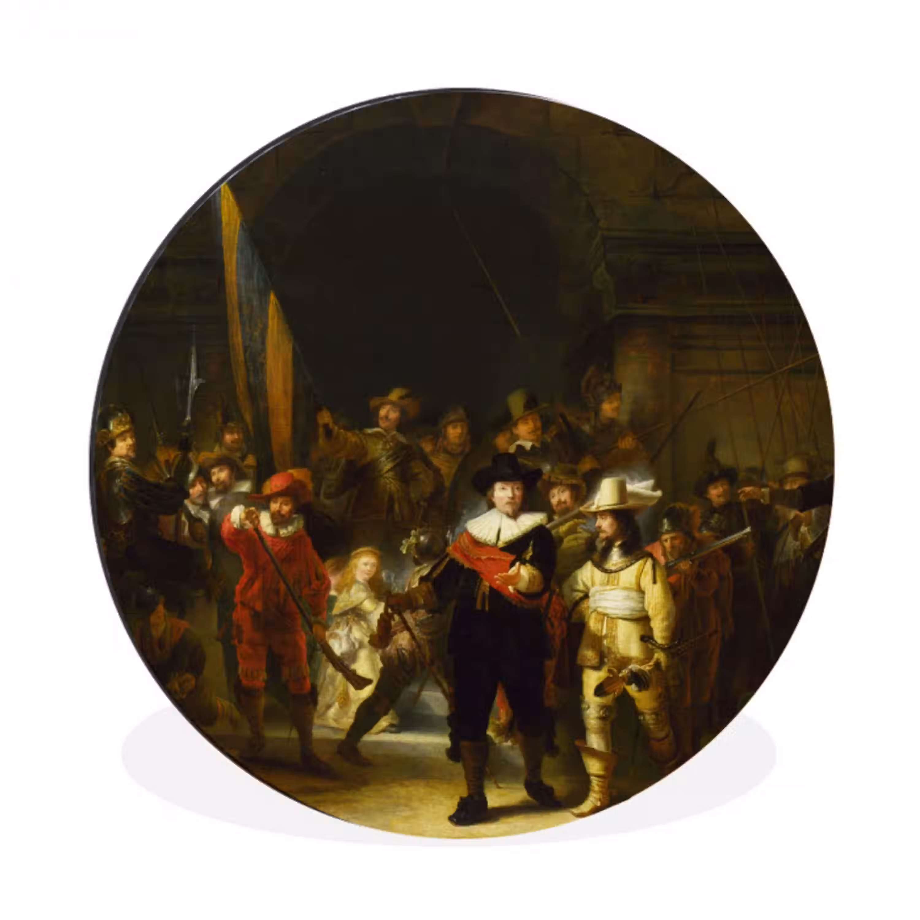 De Nachtwacht - Rembrandt van Rijn Wandcirkel aluminium klein -3d