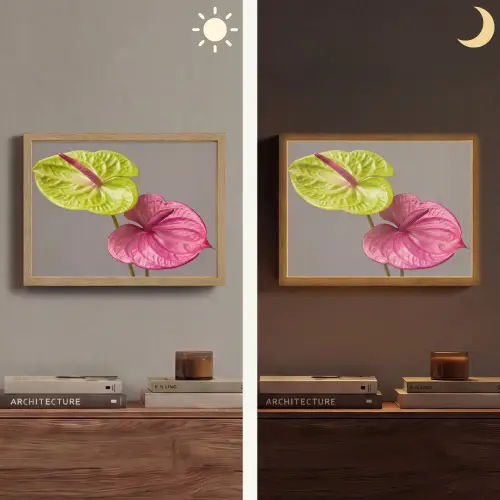 Planten - Anthurium - Groen - Roze Light Box met batterij (Wandlamp) middel -sfeer3