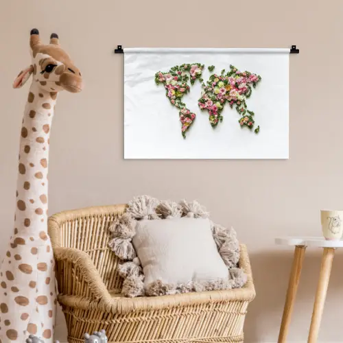 Wereldkaart - Kleurrijk - Bloemen - Lente Wandkleed katoen klein -wsfeer5_kind