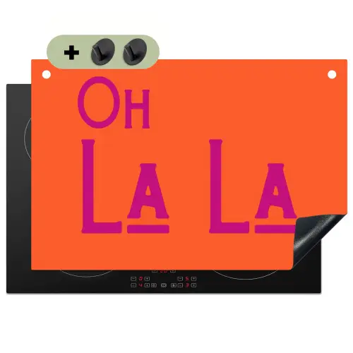 Oh la la - Oranje - Roze - Scheeflettertype Inductie beschemer met haakjes klein -3d
