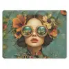 Vrouw - Bloemen - Vlinders - Natuur - Vintage muismat rubber klein -3d