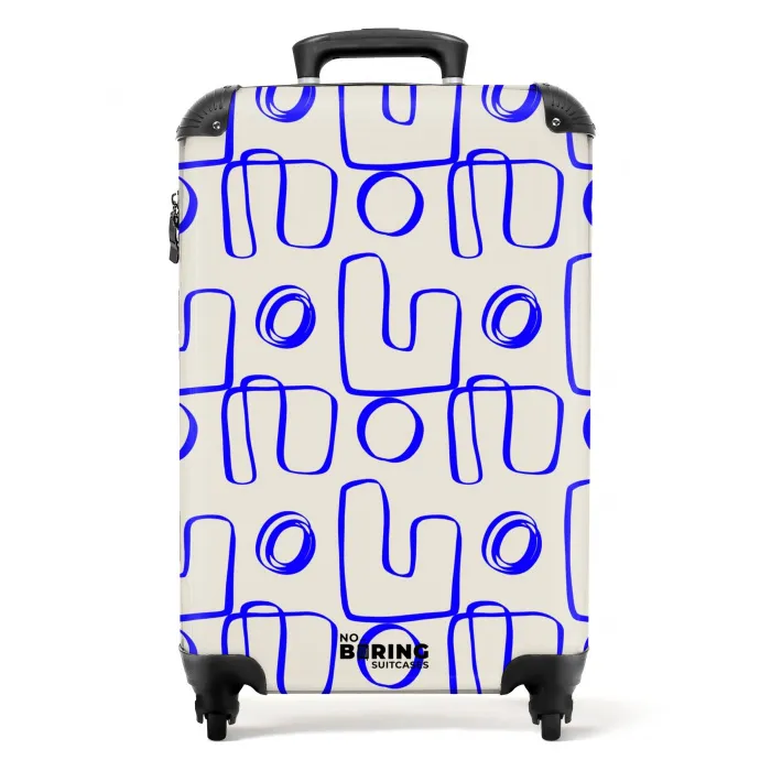 Blauwe abstracte lijnen op beige achtergrond NBS - Handbagage koffer - Volwassenen Unisex middel -productfoto_recht