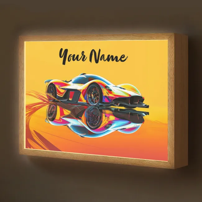 Lightbox - Kids' Wall Lamp with Name -. Car - Race - F1 - Boys - Yellow - Red