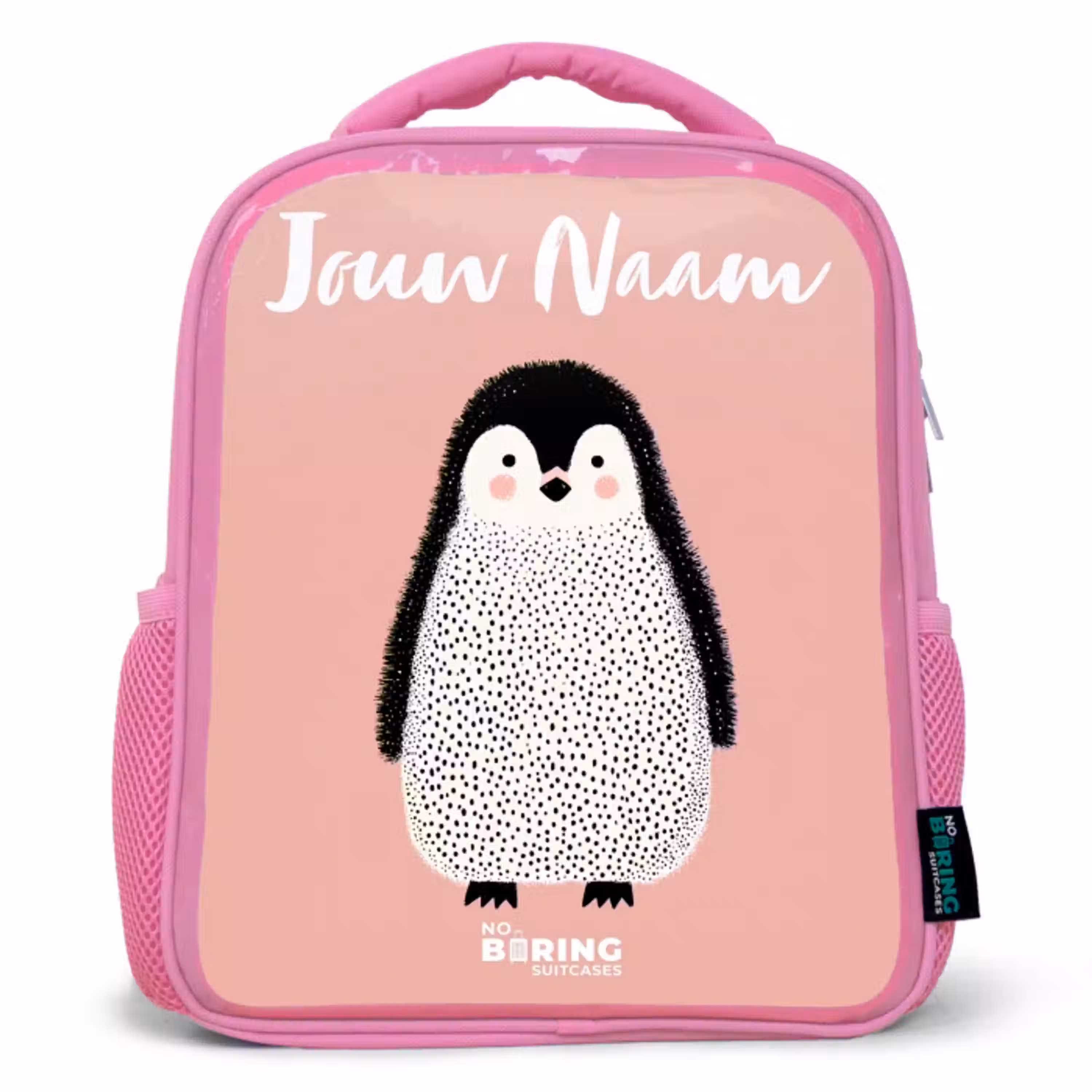 Pinguïn - Stippen - Roze - Minimalistisch Kinderrugzak - Roze middel -3d