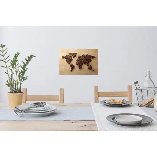 Wereldkaart - Zandkleur - Koffiebonen Muursticker klein -eettafel