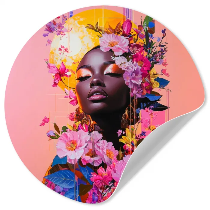 Kleurrijk - Bloemen - Vrouw - Zon Wandcirkel behangsticker klein -3d