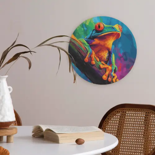 Kikker - Felgekleurd - Tak - Regenboog Akoestische PET Vilt - Rond klein -sfeer3