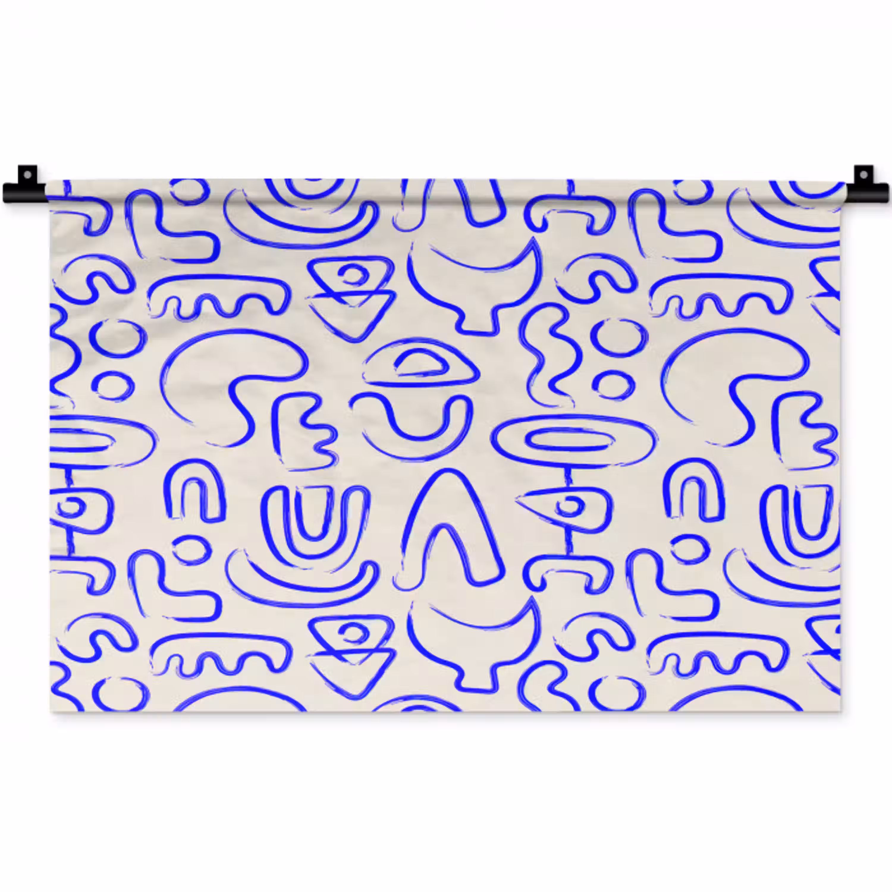 Blauw - Patroon - Abstract - Beige Wandkleed katoen klein 269 -zz3d