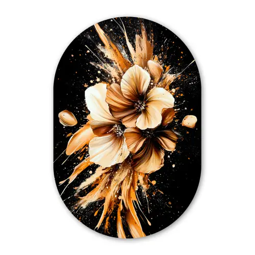 Bloemen - Goud - Graffiti - Zwart - Abstract Wandcirkel Ovaal Forex klein -3d
