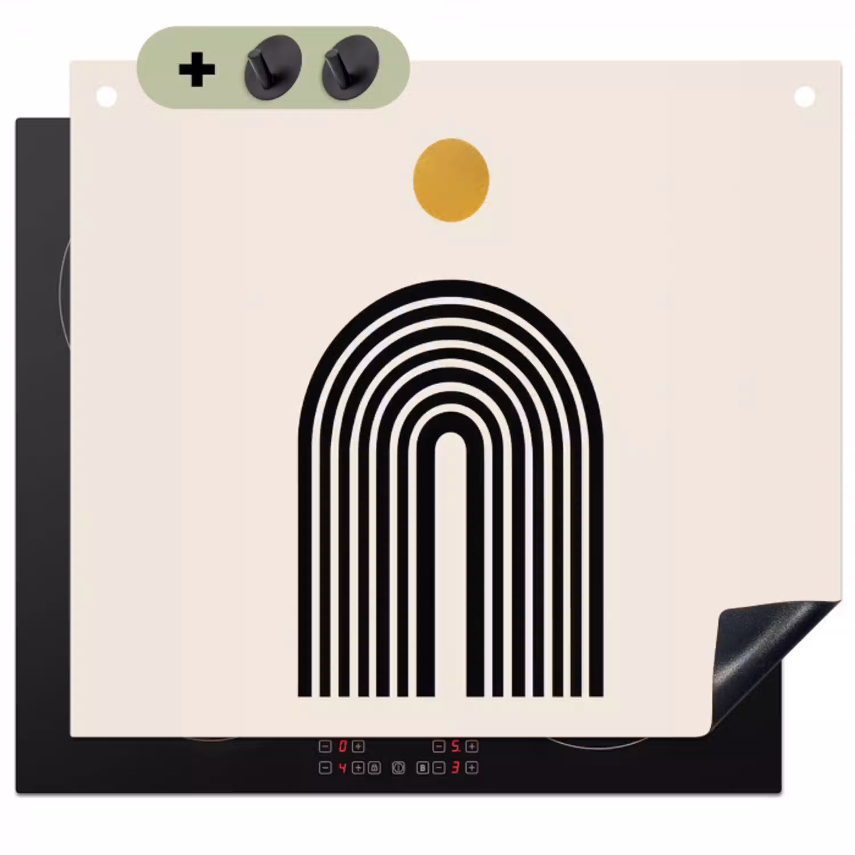 Minimalistisch - Zwarte boog - Gouden cirkel Inductie beschemer met haakjes klein -3d