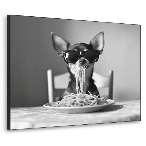Chihuahua - Hond - Zonnebril - Humoristisch - Zwart - Wit - Spaghetti Textielframe - compleet frame klein -3d