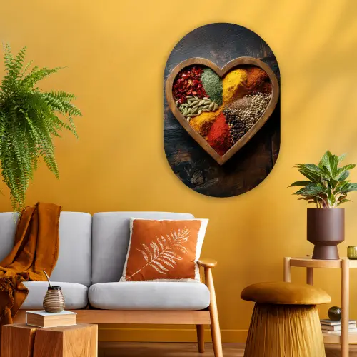 Houten - Hart - Kleurrijke - Specerijen Wandcirkel Ovaal Glas middel -sfeer4