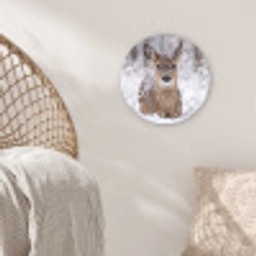 Hert - Sneeuw - Bos - Dieren - Vertederend Wandcirkel kunststof plaat 5mm dik klein -sfeer5