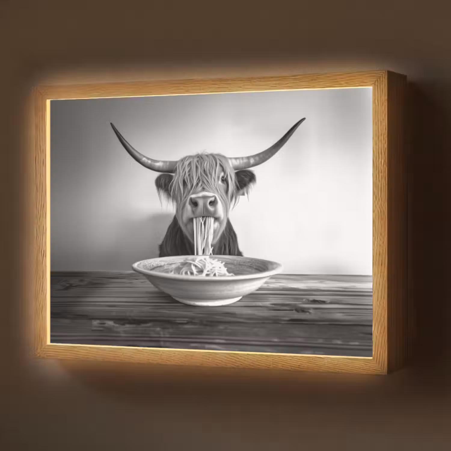 Lightbox - Wandlamp - Schotse Hooglander - Spaghetti - Dieren - Zwart wit