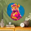 Muis - Kimono - Bloemen - Blauw Wandcirkel Organisch Aluminium middel -sfeer2