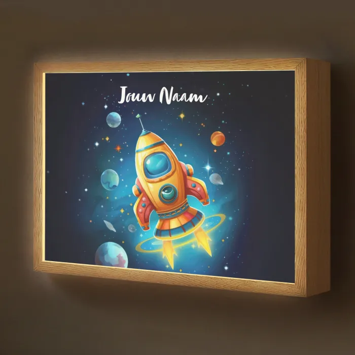 Raket - Ruimte - Planeten - Kinderen - Jongen Light Box met batterij (Wandlamp kind) middel -z3d_website