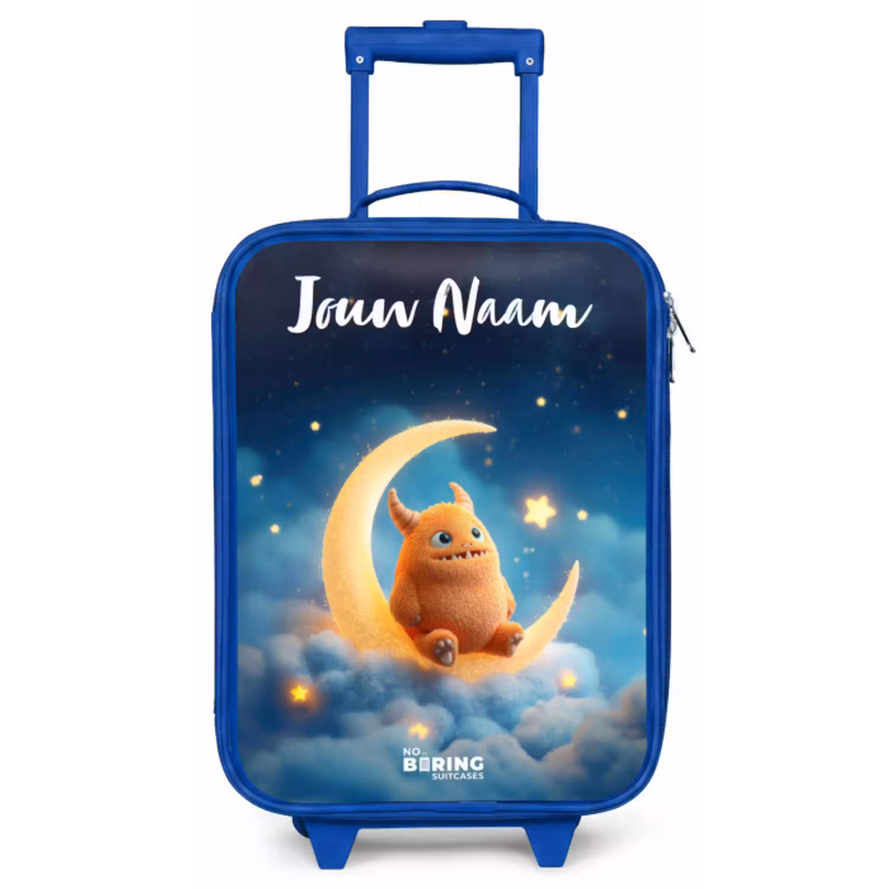 Oranje monster op maansikkel Kinderkoffer - Blauw klein -zz3dotto