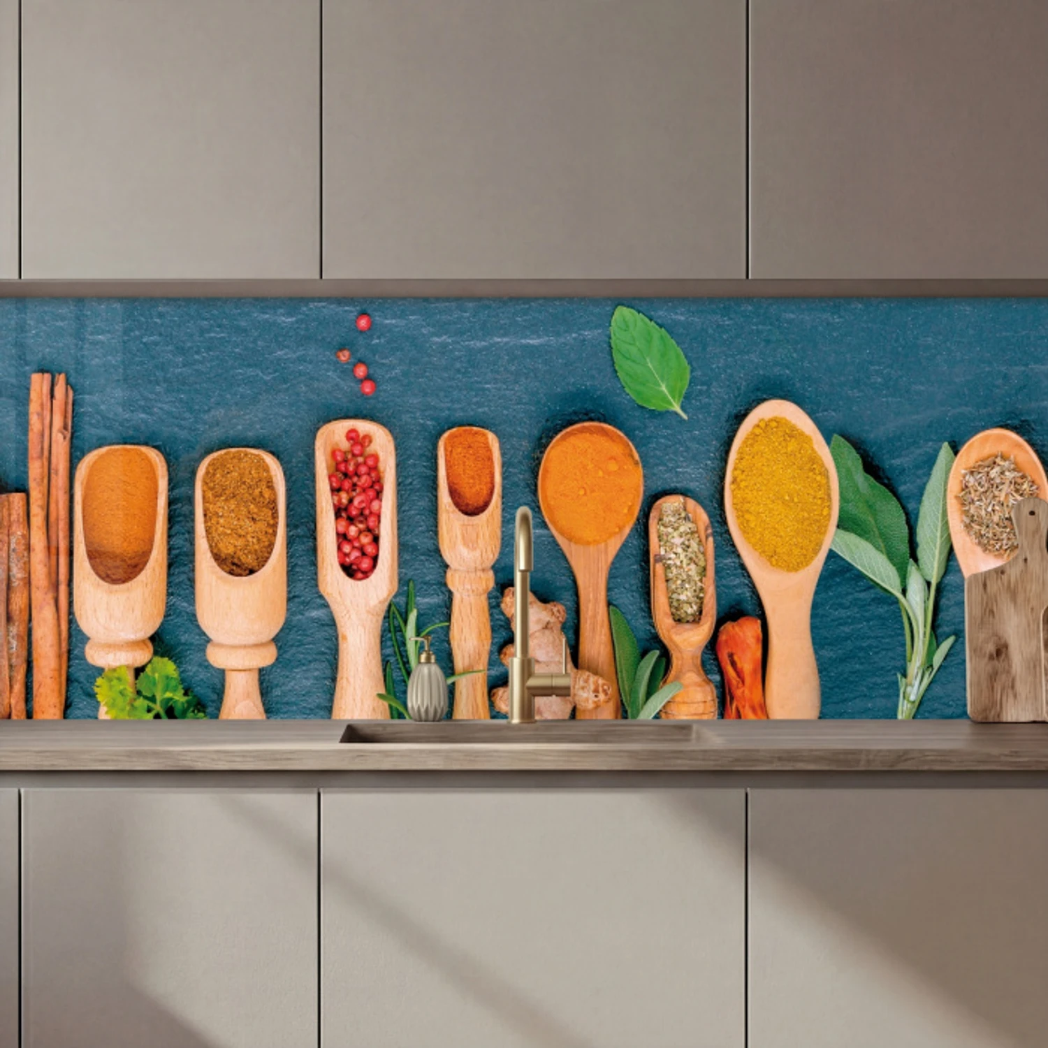 Lepels - Hout - Kruiden - Specerijen keuken achterwand 2 middel zz_3dshopping