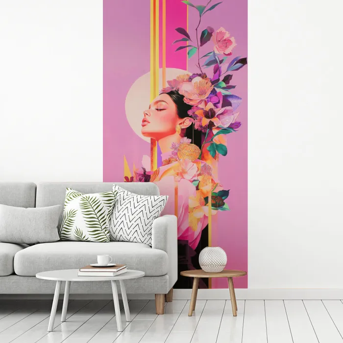 Vrouw - Bloemen - Paars - Abstract fotobehang vinyl groot -woonkamer