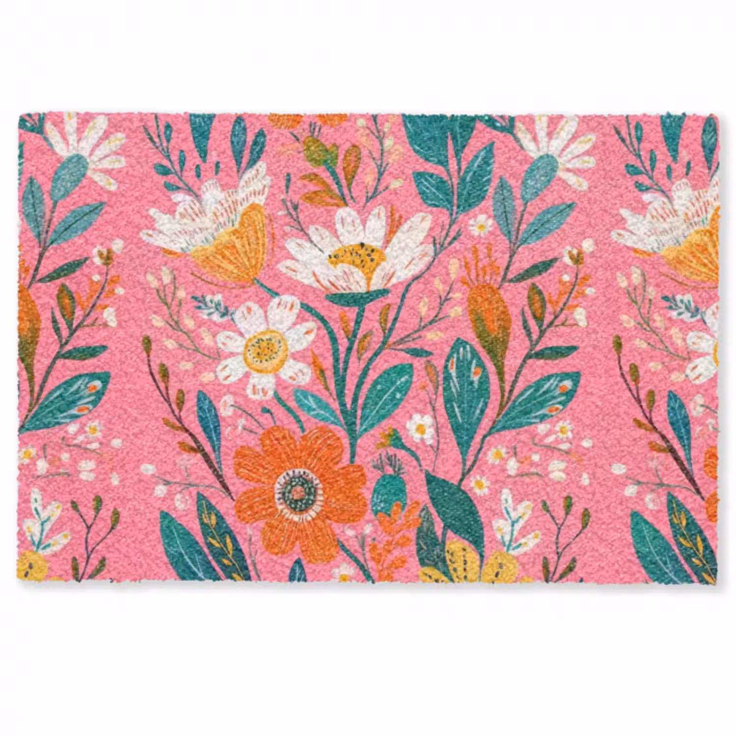Fußmatte - Rosa - Blumen - Weiß - Orange