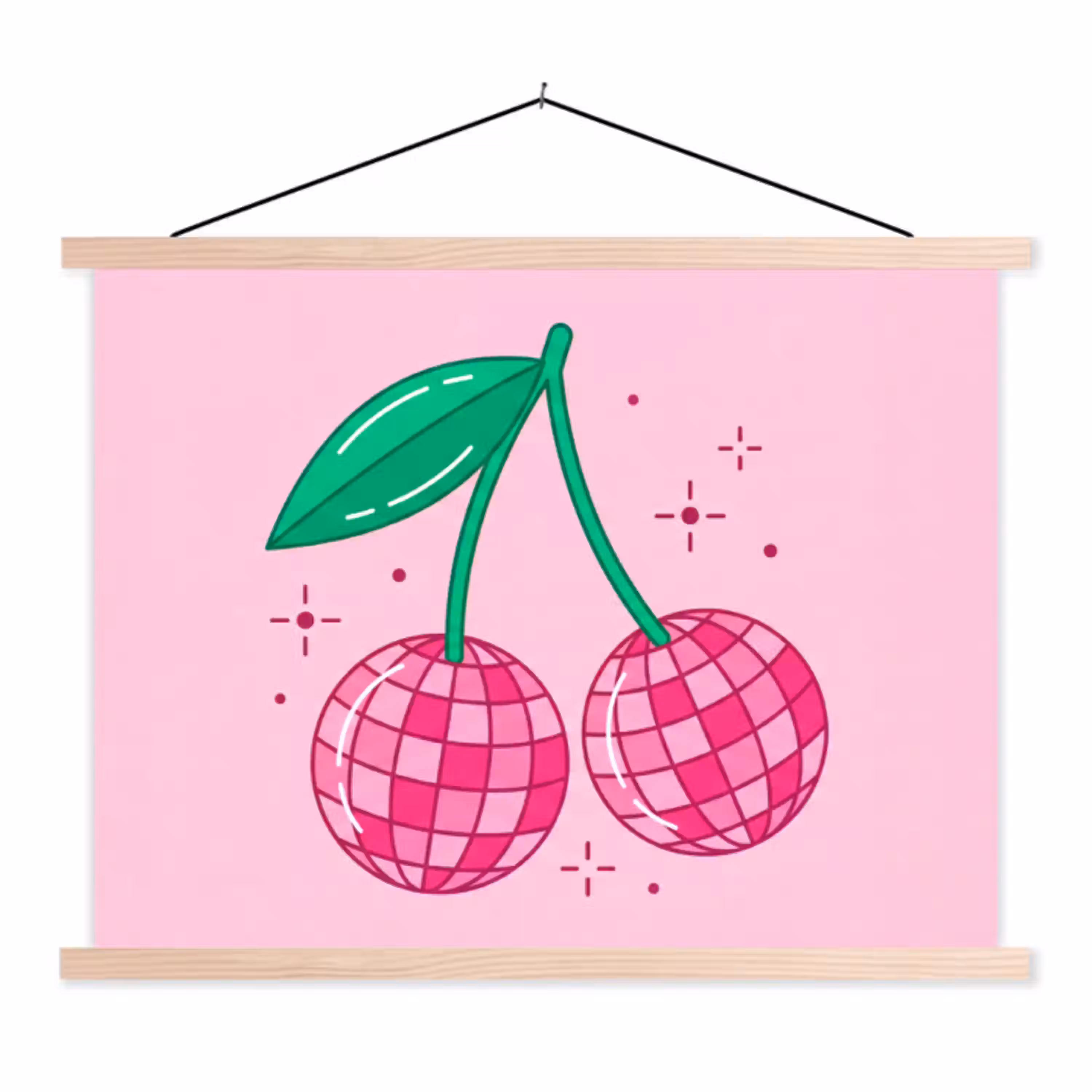 Decoratie - Disco-bal - Feest - Roze textielposter latten blank klein -3d