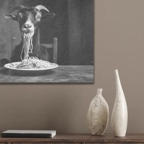 Geit - Bord - Spaghetti - Zwart Wit PET vilt klein -sfeer6_closeup