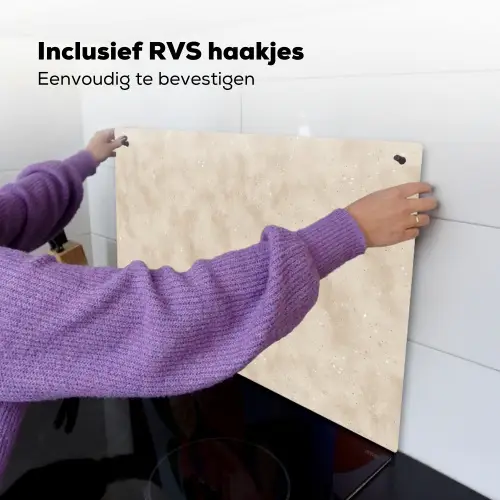 Structuur - Spikkels - Beige Inductie beschemer met haakjes klein 777 -ky-ophangen-nl