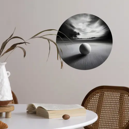 Golfbal - Wazig - Zwart Wandcirkel behangsticker klein -sfeer3