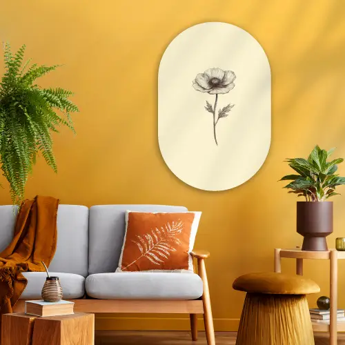 Klaproos - Illustratie - Zwart Wandcirkel Ovaal Glas middel -sfeer4