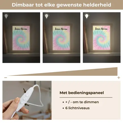 Tie Dye - Pasteltinten - Roze Light Box met kabel (Kinderlampje) klein -USP_dimbaarNL