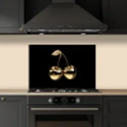 Kersen - Zwart - Goud - Chrome keuken achterwand spatscherm klein -sfeer1
