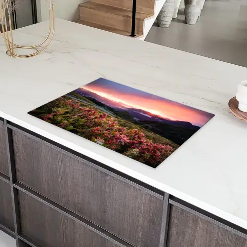 Bloemen - Bergen - Landschap - Nacht - Lucht - Roze Inductie beschermer vinyl 3mm klein -sfeer8
