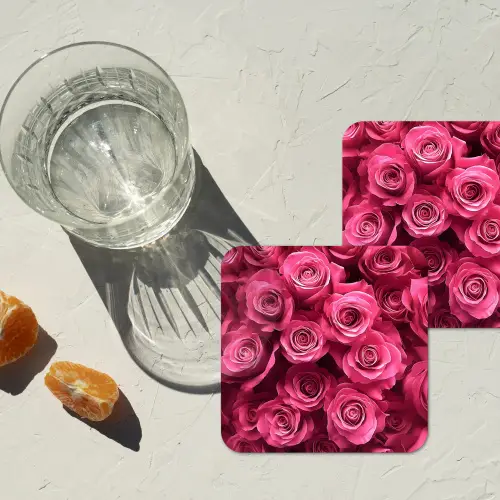Rozen - Pink - Bloem onderzetter kurk middel -sfeer4