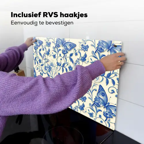Vlinders - Bloemen - Blauw - Botanisch Inductie beschemer met haakjes klein 777 -ky-ophangen-nl