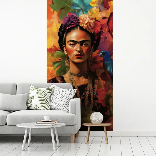 Vrouw - Bloemen - Papegaai - Schilderachtig fotobehang vinyl groot -woonkamer