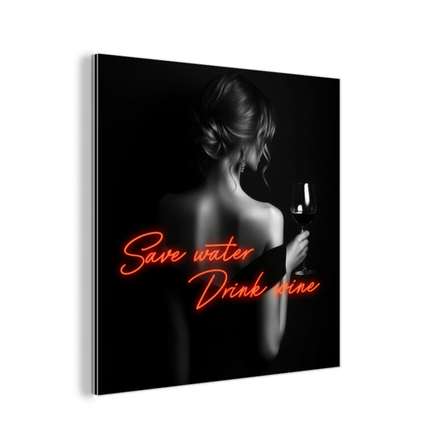 Wijn - Vrouw - Neon - Quote aluminium wit klein -3d