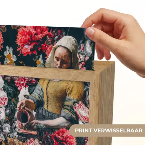 Melkmeisje - Johannes Vermeer - Bloemen - Roze Light Box met kabel (Wandlamp) klein -USP_websiteprintNL