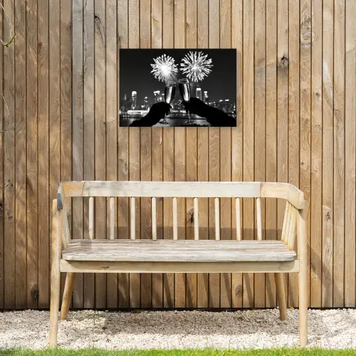 Vuurwerk - Proosten - Skyline - Champagne Tuinposter op houten frame 2 cm dik klein -sfeer4